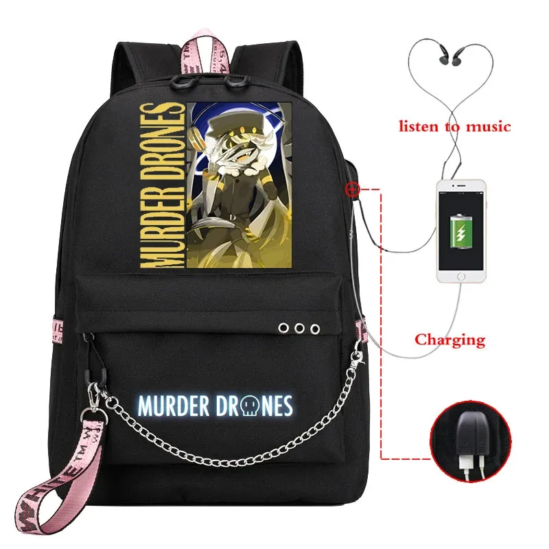 dessin animé meurtre drones sac à dos femmes hommes décontracté usb sac de charge voyage sac à dos garçon fille anime meurtre drones sacs d'école mochila