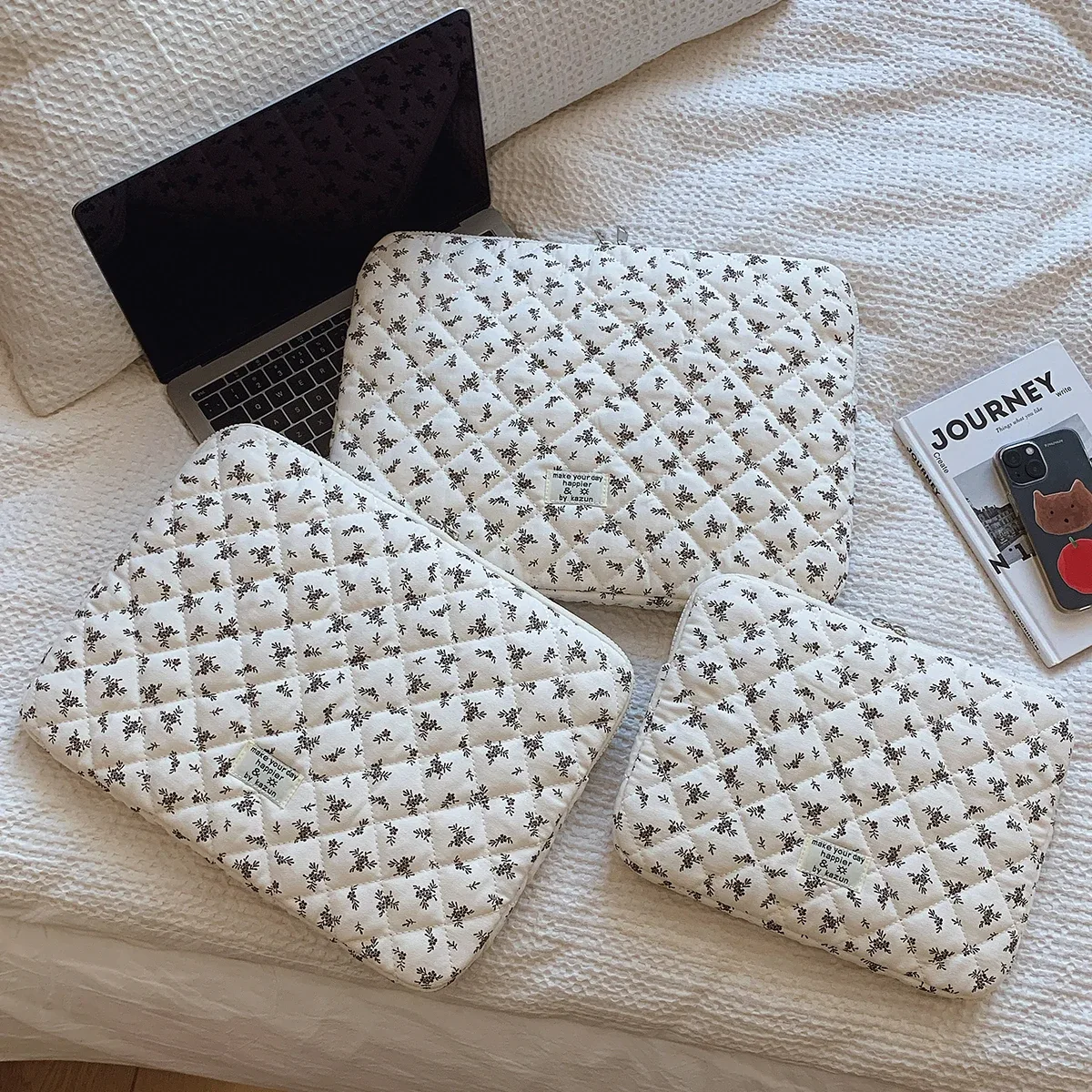 pour ordinateur portable de 11 pouces, 14 pouces, 15 pouces, 1 pièce, sac d'ordinateur portable chic à imprimé floral matelassé, étui de protection, housse pour ordinateur portable, sac pour ordinateur