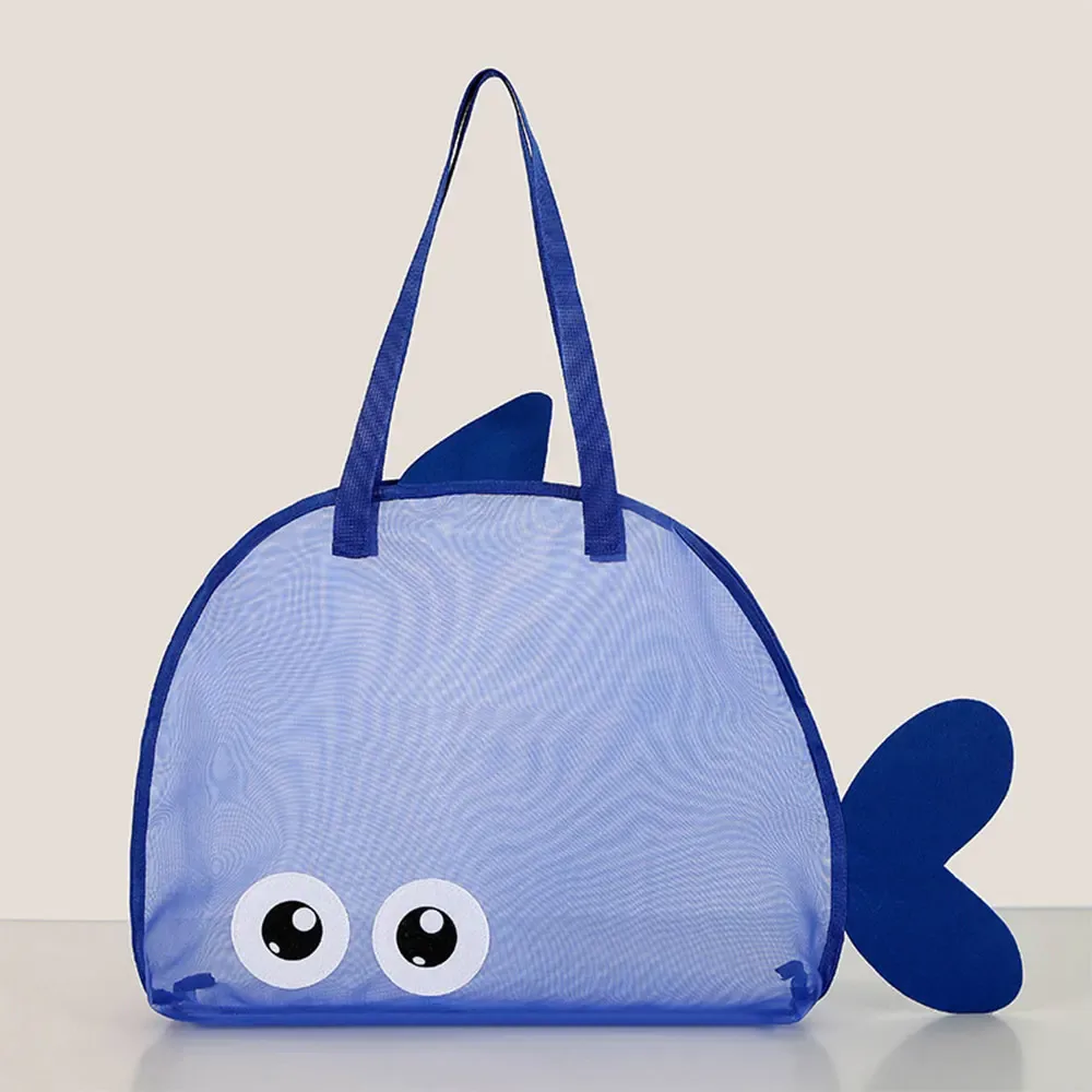 sac de plage en maille à motif de dessin animé, grande capacité, pliable, sac de rangement pour jouets de sable, sac de piscine léger pour la plage, les voyages et le camping