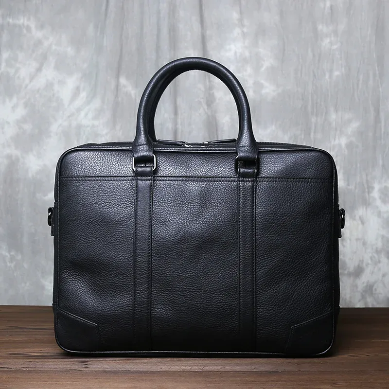 sac à main rétro en cuir véritable pour hommes, mallette messager horizontale de grande capacité, sac d'ordinateur d'affaires en cuir de vache à première couche