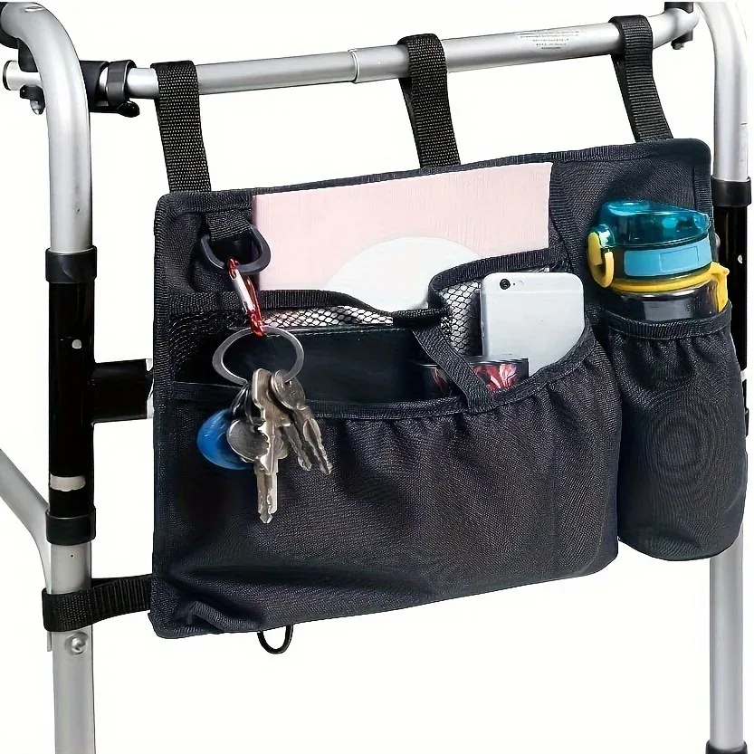 sac de rangement multi-poches en nylon imperméable : à suspendre latéralement pour déambulateurs/fauteuils roulants, rangement portable