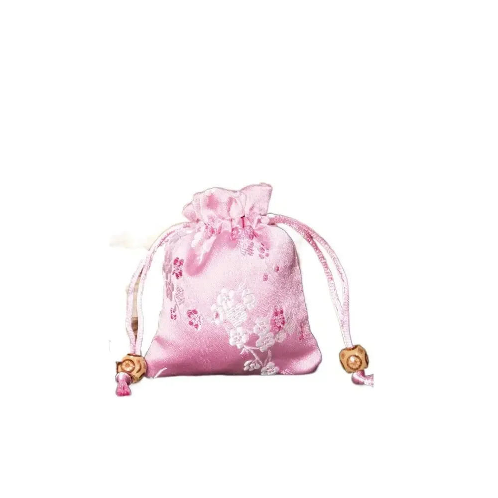 sac de rangement rétro en satin, sac cadeau à cordon brodé de fleurs, cravate à cordon de serrage, sachet pour femmes et enfants