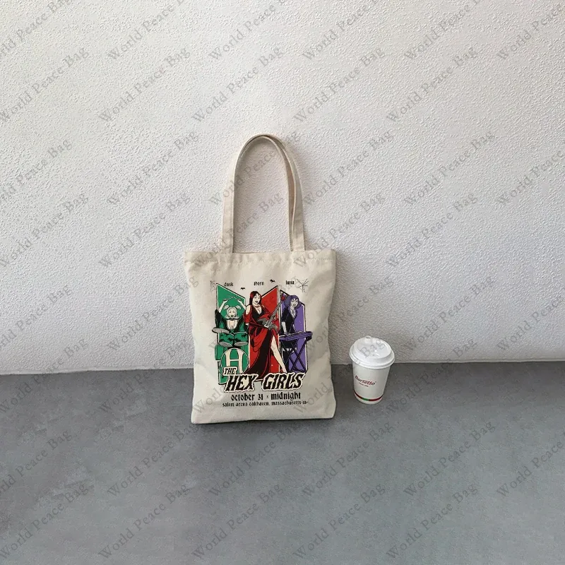 1 pièce sac fourre-tout en toile à motif the hex girls tour, sac à bandoulière pour les voyages et les trajets quotidiens, sac de shopping réutilisable pour femmes
