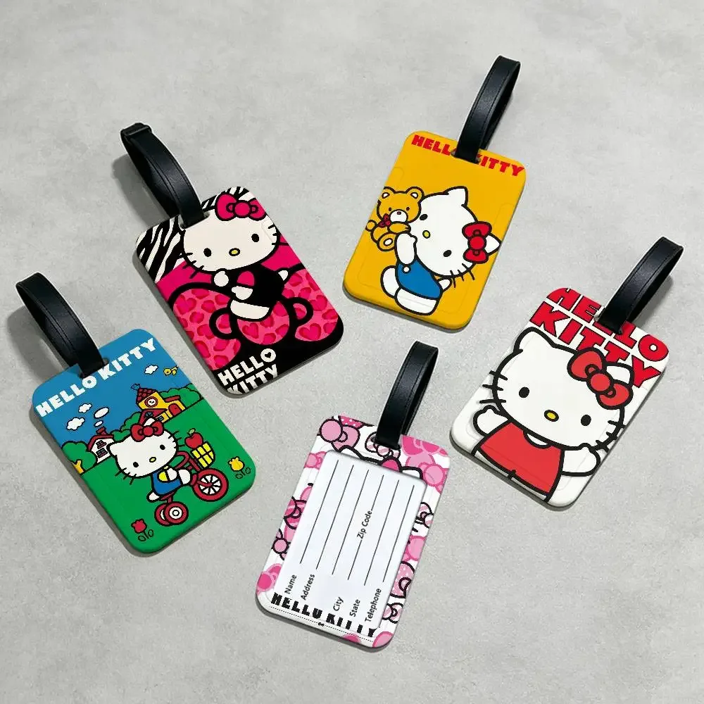 étiquette d'identification de bagage anti-perte en pvc, motif chaton mignon h-hello cartoon k-kittys, avec porte-carte d'informations amovible, étiquette de bagage de voyage