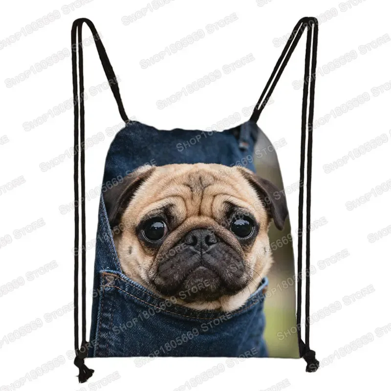 sac de poche imprimé animal pour femme, sac à cordon de serrage, chat mignon et chien, sacs de rangement de loisirs, sac à dos pour adolescent, porte-chaussures pour cadeau de voyage