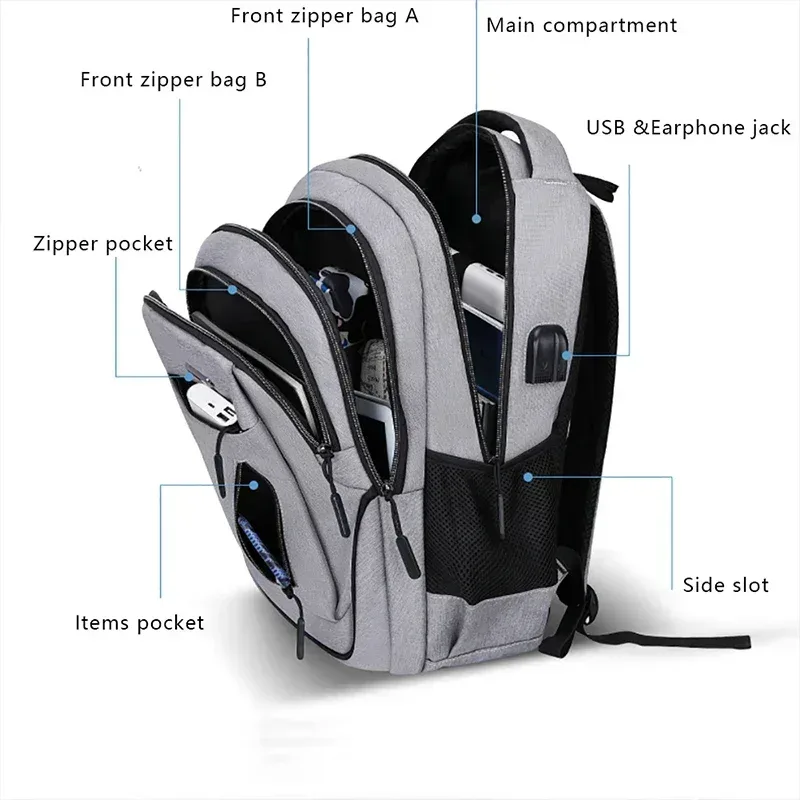 sac à dos de grande capacité pour hommes, sacs à dos pour ordinateur portable 15.6 oxford noir solide, sacs de lycée pour adolescents, collège garçon, sac à dos pour étudiant