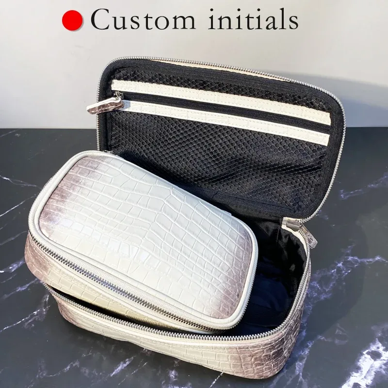 personnaliser les initiales en cuir véritable boîte d'affaires de voyage sacs de maquillage pour les femmes sa