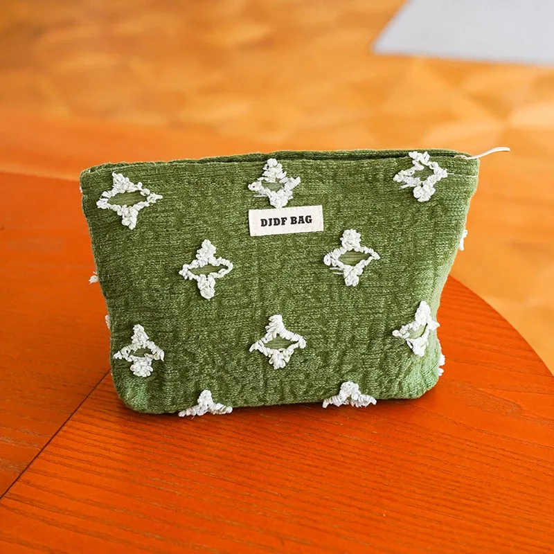 trousse de maquillage pour femmes, sac de rangement de rouge à lèvres cosmétique de grande capacité en fourrure verte, trousse de toilette de voyage, pochette pratique pratique
