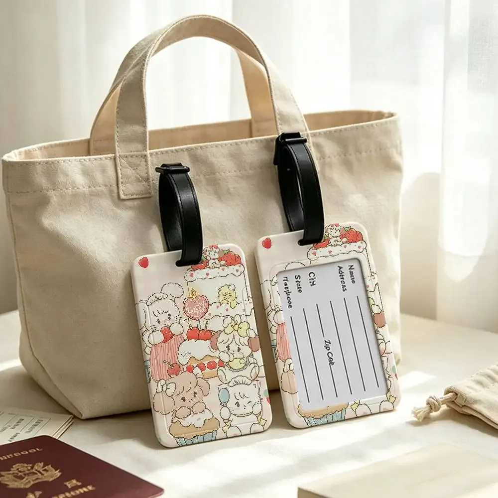 étiquette de bagage portable anti-perte m-mikkos chat mignon, étui de carte d'information en pvc, étiquette de voyage pour valise et sac à dos