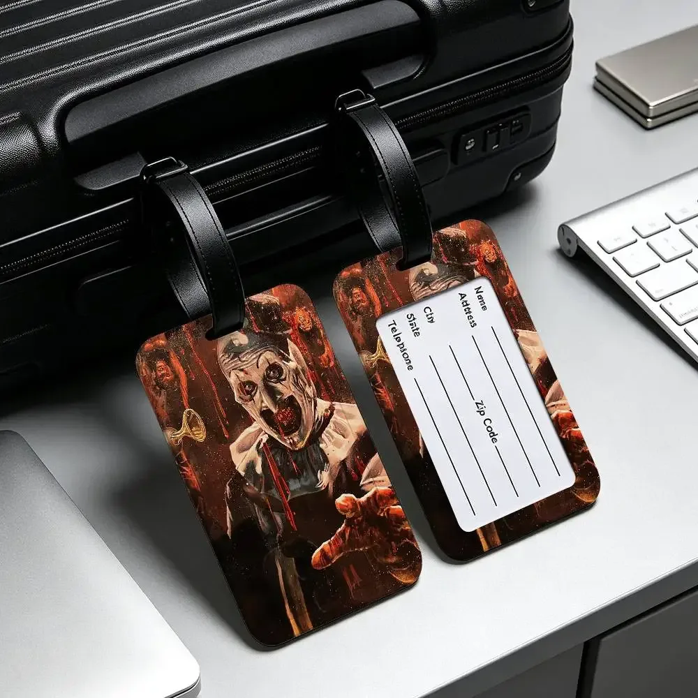 étiquette de bagage en pvc universelle sur le thème du film d'horreur terrifiers, anti-perte, avec carte d'information, étiquette d'identification pour valise et sac à dos