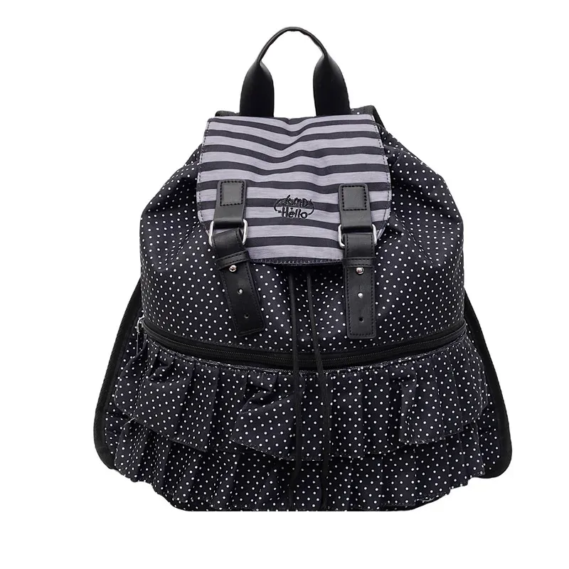 sac à dos coréen à pois grande capacité, sac d'école mignon pour fille, sac de voyage décontracté avec rabat à volants, sacoche pour ordinateur portable