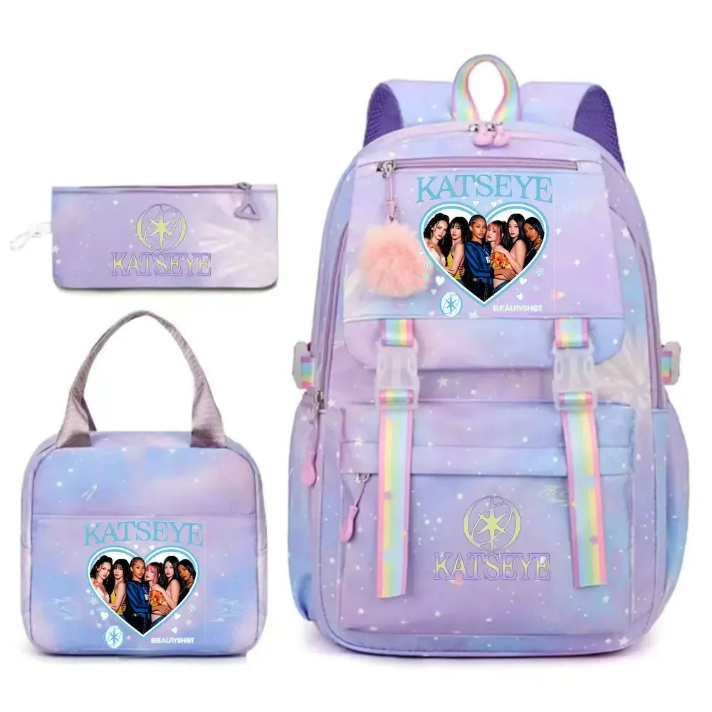 ensemble de sac à dos katseye print avec sac à lunch et trousse à crayons, sac à dos d'extérieur léger et respirant de grande capacité