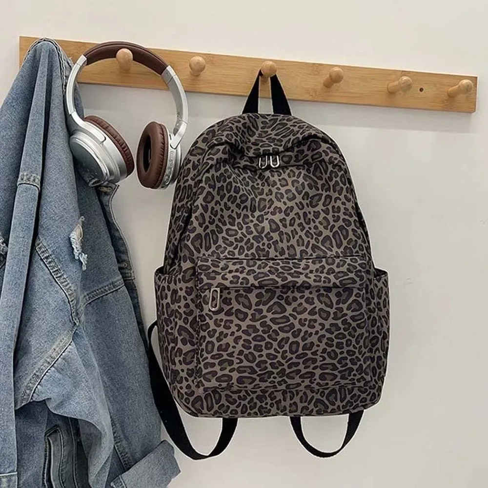 sac à dos pour ordinateur portable en nylon imprimé léopard, sac à dos rétro, sac d'école pour étudiants, sac à dos durable avec sangles fixes, grande capacité, pour usage quotidien