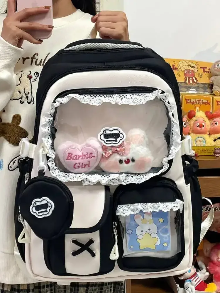 nouveau sac à dos ita y2k mignon avec porte-monnaie, sac à dos transparent grande capacité pour étudiantes, idéal pour l'école, l'université et les activités de plein air