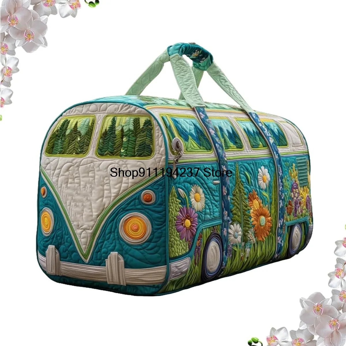 sac de voyage matelassé hippie van, sac de voyage matelassé hippie journey, sac de voyage week-end vintage à motifs floraux, sacs de sport