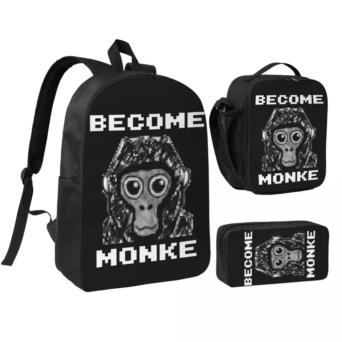 3pecs/ensemble gorilla tag vr gamer singe mosaïque sac à dos pour garçons filles retour à l'école jeux chauds sac à dos sac à déjeuner trousse à crayons