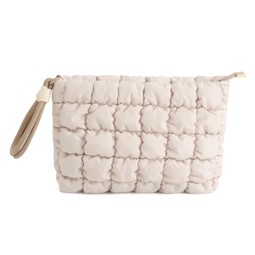 pochette de maquillage mignonne de style coréen, couleur unie, grande capacité, sac à main nuage avec fermeture éclair, sac cosmétique doux pour femmes et filles