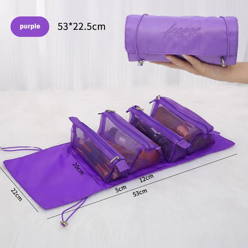 sacs de maquillage 4 en 1, sac à cosmétiques détachable, portable, grande capacité, pliable, voyage, rangement de cosmétiques, trousse de toilette