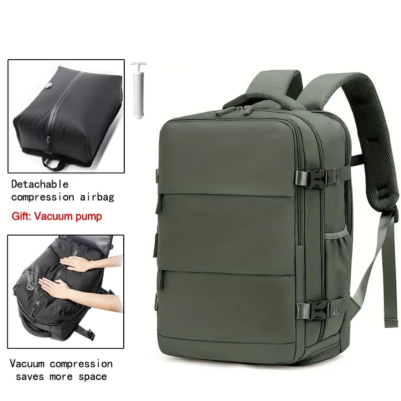 sac à dos de voyage avec airbag, sac à dos imperméable pour sports de plein air, pour ordinateur portable 15,6 pouces, sac à dos à compression sous vide, avec pompe