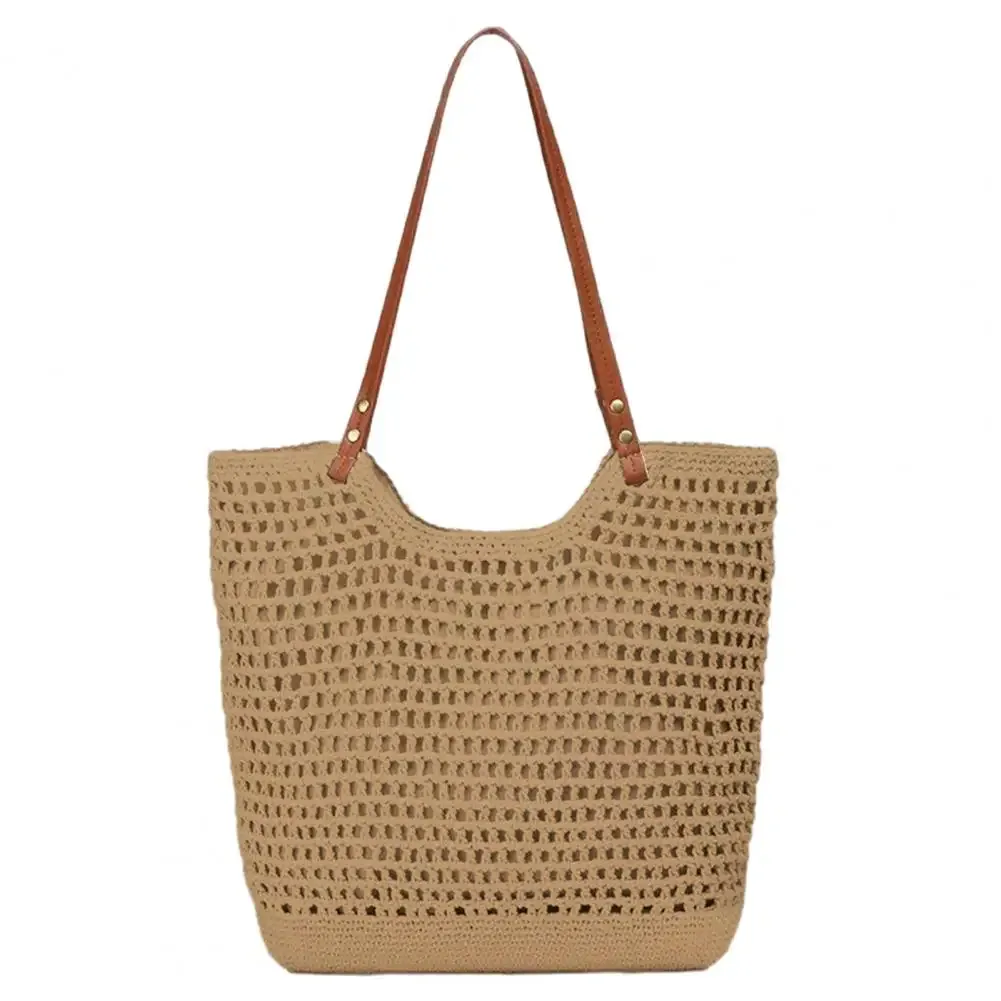 sac à main de couleur unie, sac fourre-tout de grande capacité, sac à main léger en tricot, sac fourre-tout de plage d'été pour femmes, pour les vacances et un usage quotidien