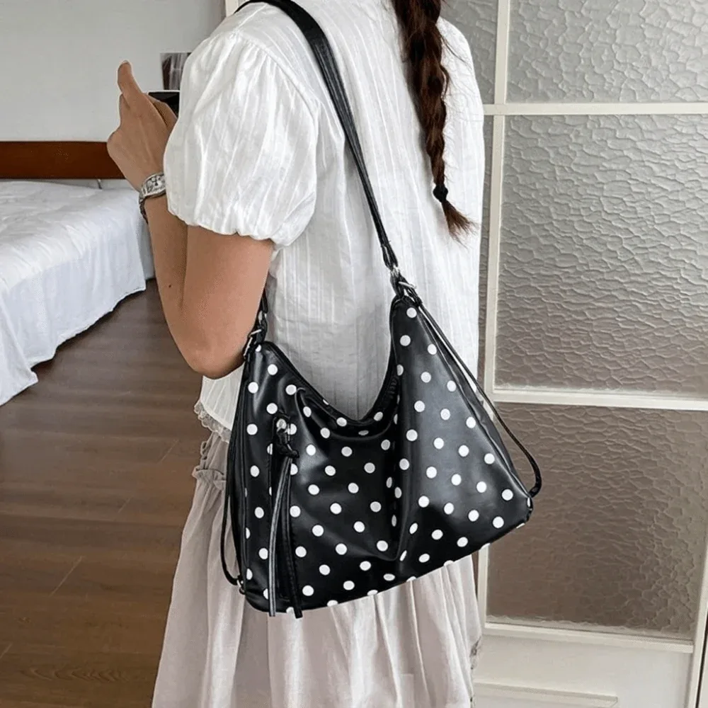 sac à bandoulière en cuir pu à pois, sac à dos léger, sac fourre-tout, sac sous le bras, sac seau grande capacité, sac à main de voyage
