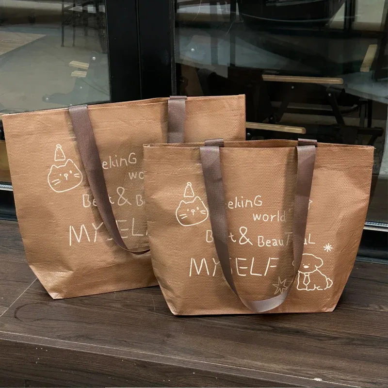 sac de courses réutilisable rose imperméable avec motif chien mignon, sac fourre-tout pliable en tissu pour l'épicerie, la plage, les voyages, l'organisation et comme sac à bandoulière