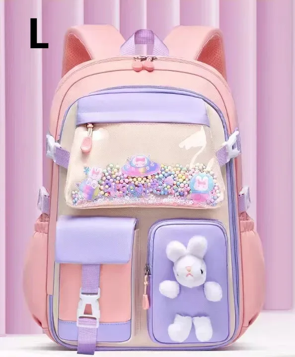 sac à dos lapin mignon pour adolescentes, cartable de dessin animé pour filles du primaire, sac à dos de voyage de 2 tailles pour les classes 1 à 9