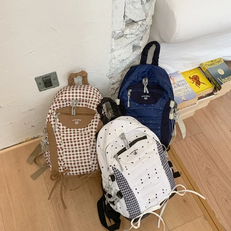 sac à dos décontracté à pois grande capacité, sac de voyage scolaire, sac à dos de ville tendance, sac léger pour ordinateur portable, sac à livres vintage pour étudiant