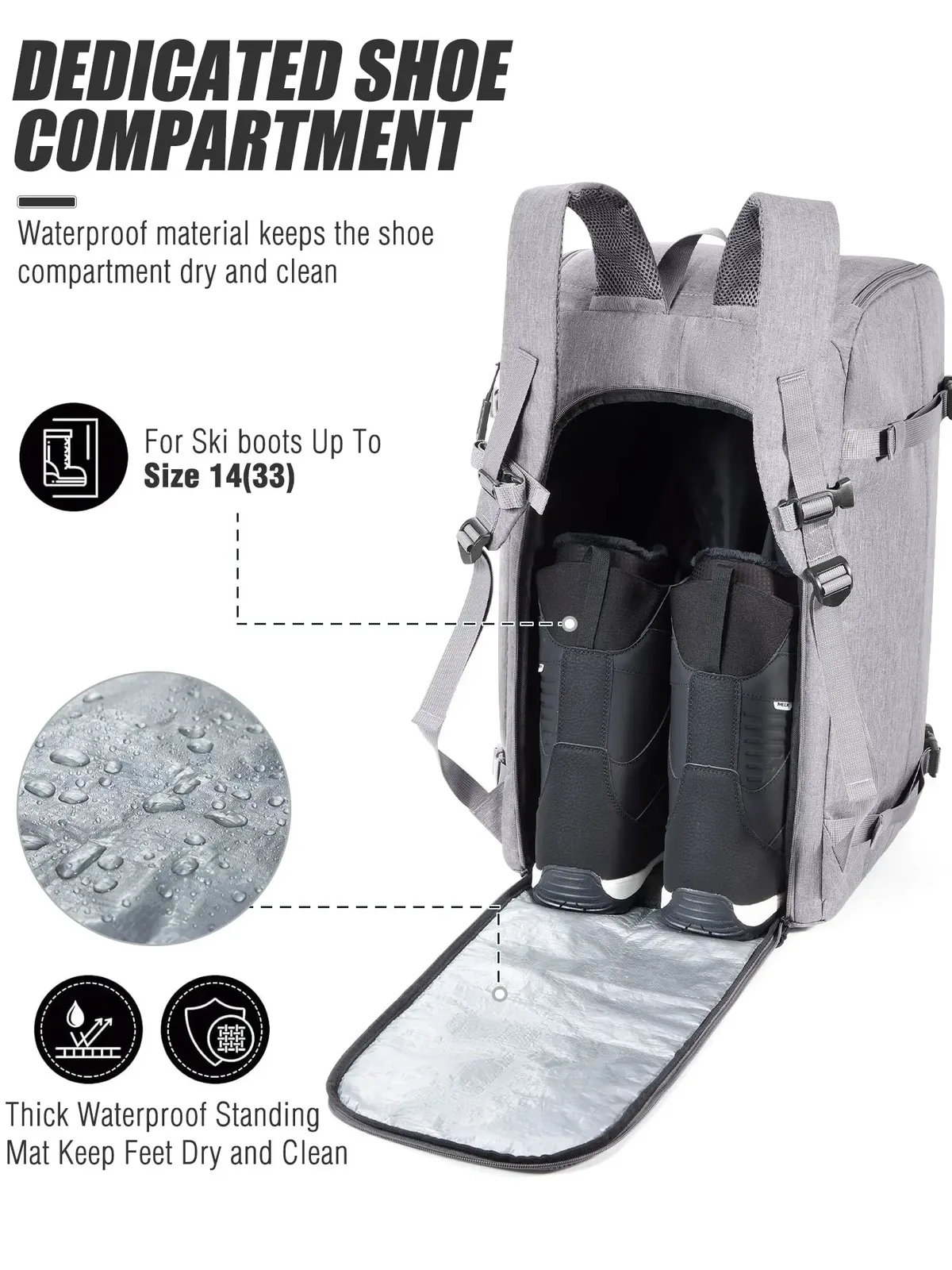 sac à dos sous vide – sac à dos de voyage pour bottes de ski 50l, étanche, sac à dos pour bottes de snowboard pour voyage, magasins, équipement comprenant casque