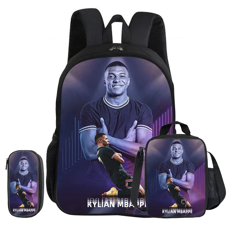 m-mbappe – ensemble de 3 pièces, sac à dos d'école, sac à dos pour enfant, étoile du football, sacs à crayons, sac à livres avec sac à déjeuner, sac à dos de sport, cadeau pour enfants