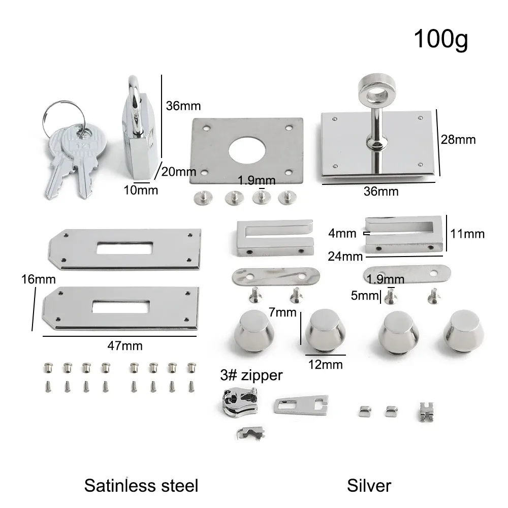ensemble de serrures en acier inoxydable massif de haute qualité, grande taille, pour sacs de luxe classiques, cadenas avec clés, accessoires de remplacement, 1/3/5 ensembles