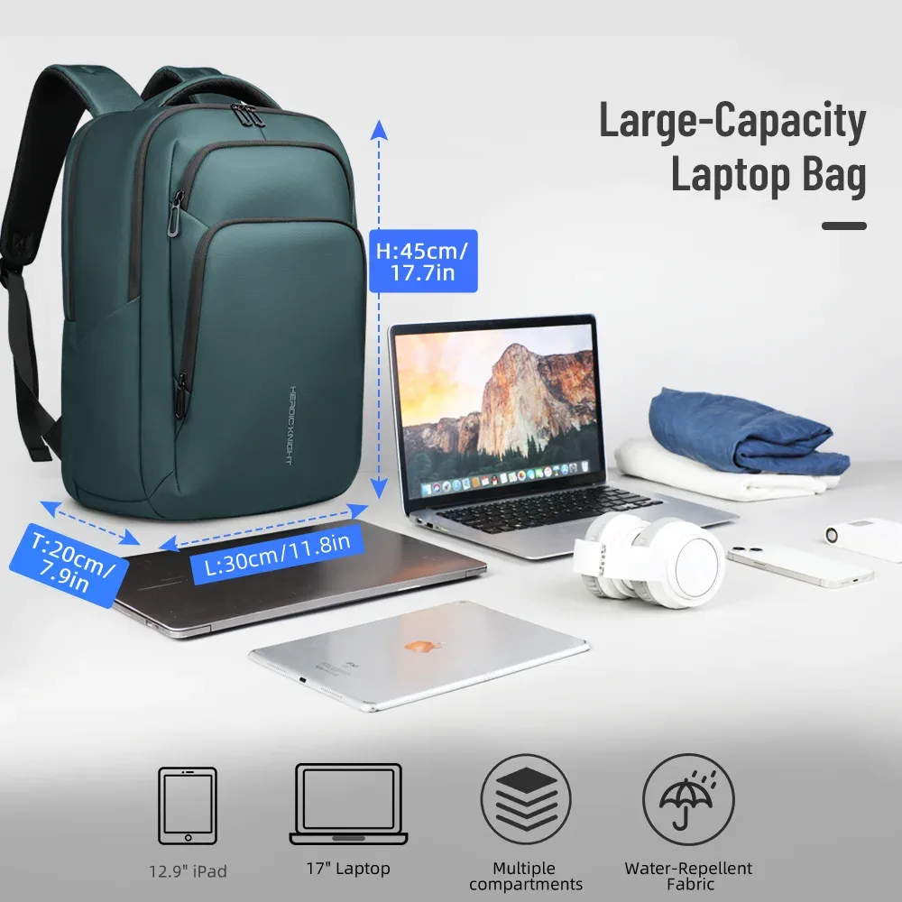 sac à dos pour ordinateur portable heroic knight de 17 pouces, tissu oxford imperméable, sac pour homme avec port de charge usb, sac à dos pour les affaires et les voyages