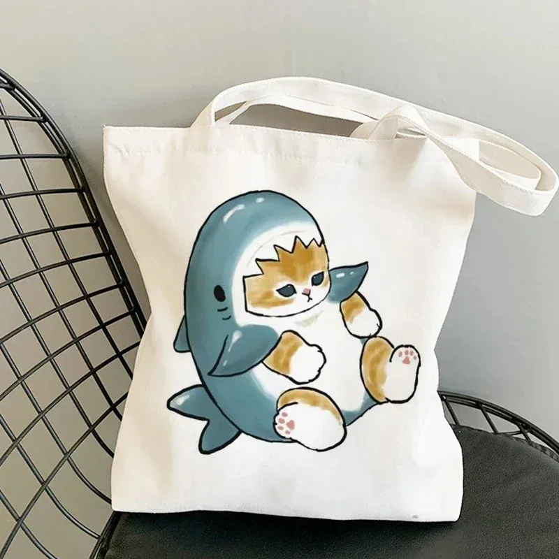 femme sacs à provisions kawaii dessin animé chats amusant sac fourre-tout shopper organisateur décontracté déjeuner sacs à main grande capacité toile sacs à bandoulière