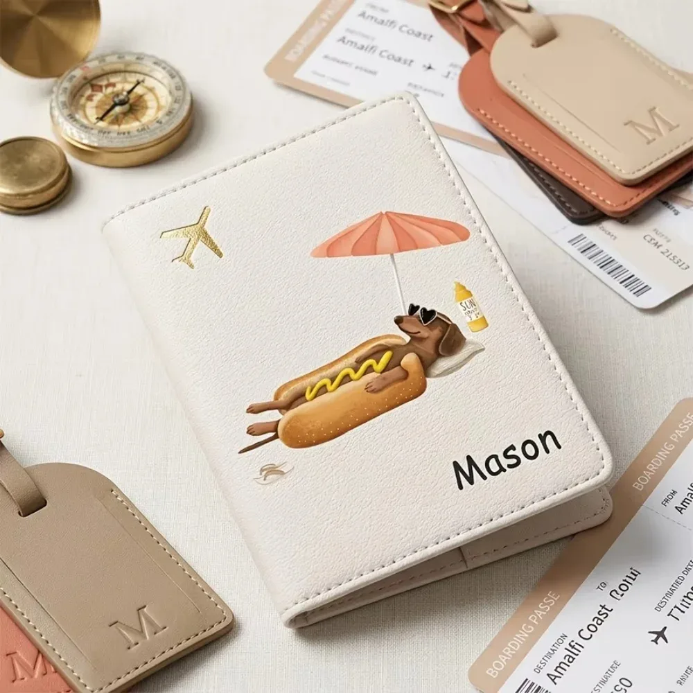 porte-passeport personnalisé avec nom, portefeuille de dessin animé pour billets et cartes, accessoire de voyage pratique pour hommes et femmes