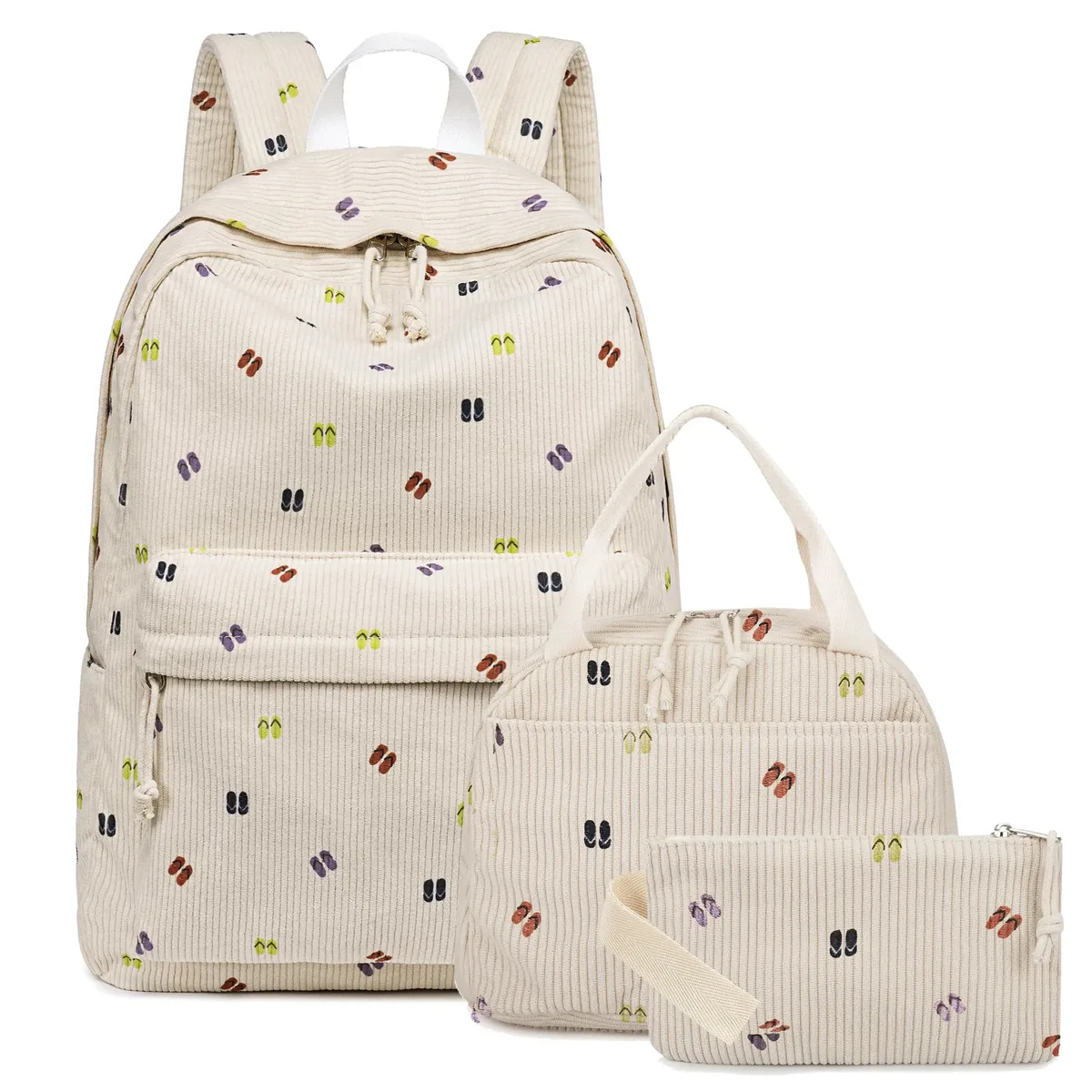 ensemble de 3 sacs à dos en velours côtelé motif fraise – polyvalent, décontracté, pour voyage et école – grande capacité et léger pour l'usage quotidien des étudiants