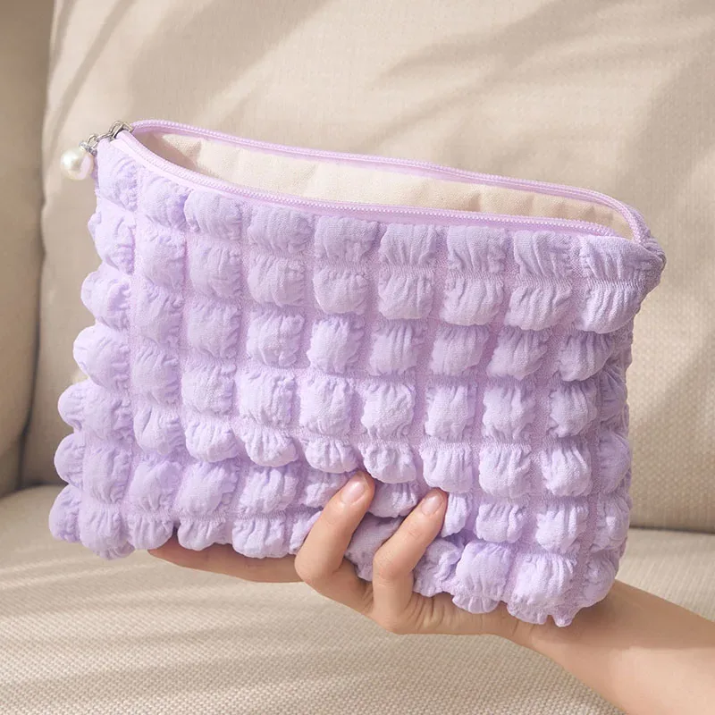 poudres de maquillage souples portables pour dames et filles, fermeture éclair, populaire, boho, réutilisable, capacité de gril à bulles, sac cosmétique, évaluation de voyage