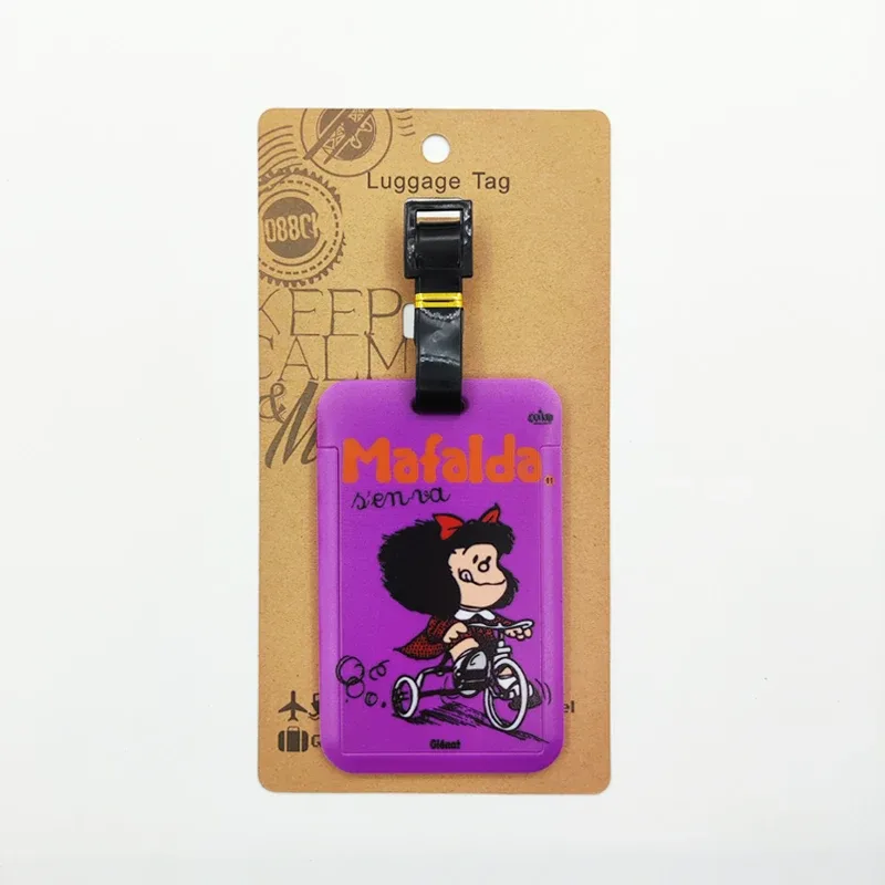 étiquette de bagage mafalda pour filles mignonnes, étiquette de bagage de voyage pour femmes, porte-adresse d'identification, bagages d'embarquement, billet de valise portable