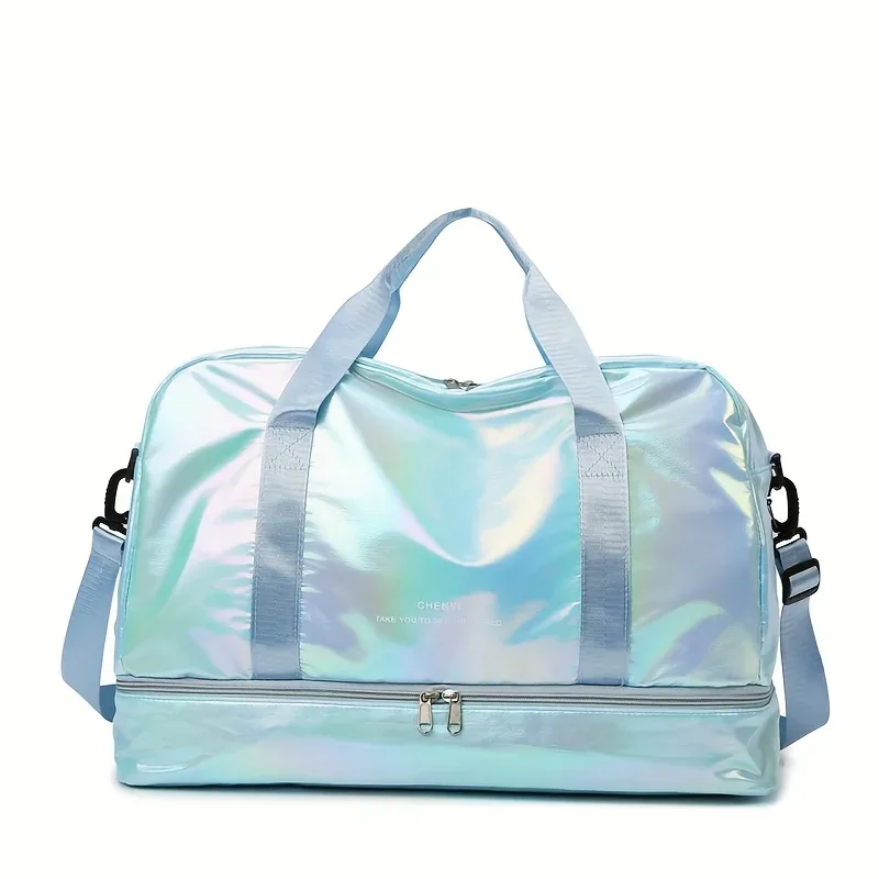 sac polochon de voyage holographique de grande capacité, fourre-tout léger en nylon pour week-end, pour sport, voyages de nuit
