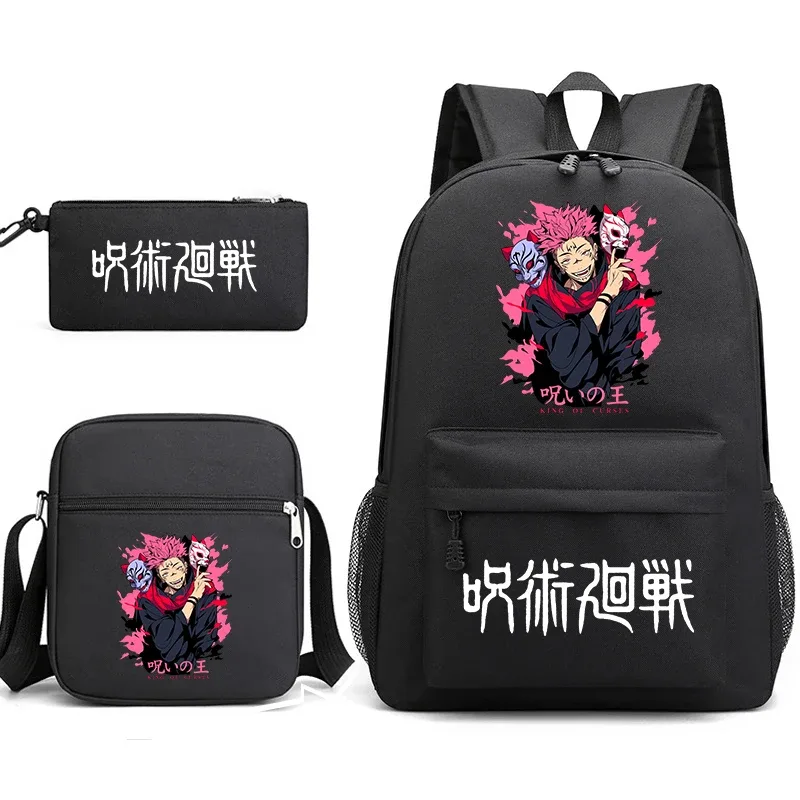 sac à dos anime jujutsu kaisen, trousse à crayons, ensemble de 3 pièces, sac à dos léger pour enfants et adolescents