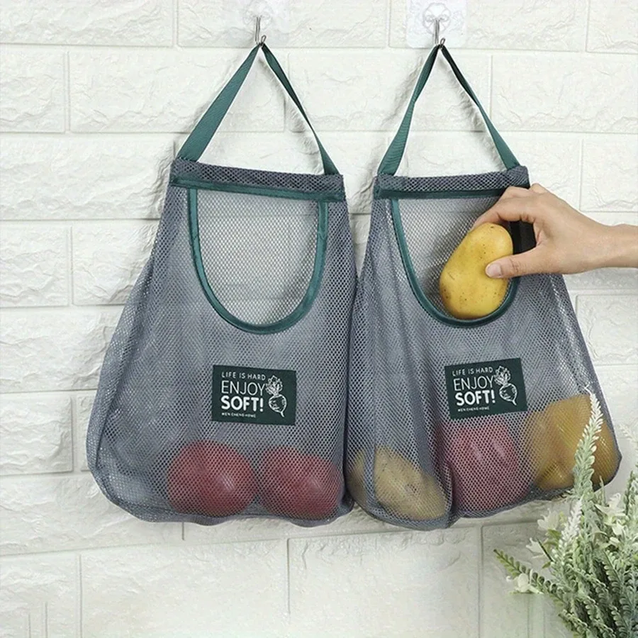 sac de rangement de cuisine portable de grande capacité, sac en maille de fruits et légumes ménagers, organisateur de salle de rangement mural, sacs suspendus