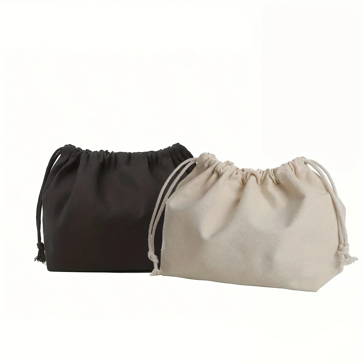 sac de rangement beige en polyester à double cordon de serrage, accessoire décontracté et organisateur de cosmétiques avec fermeture sécurisée pour l'organisation de la maison
