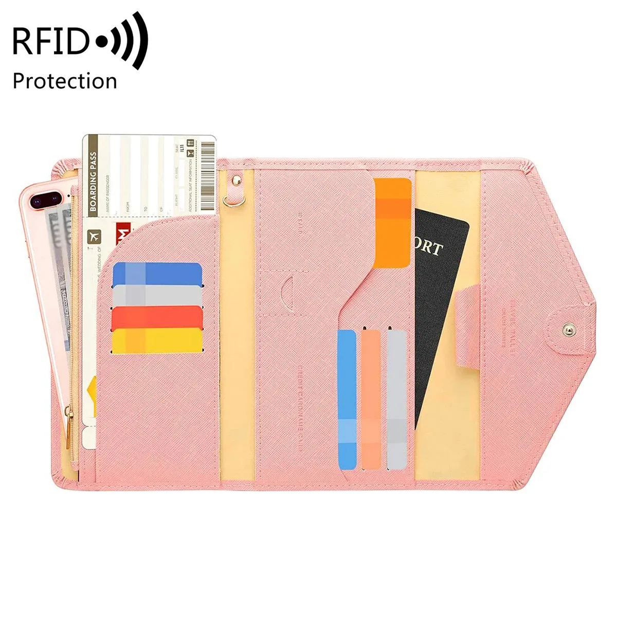 sac de passeport à brosse antivol rfid, portefeuille de voyage multifonctionnel, porte-cartes multi-porte-passeport monochrome