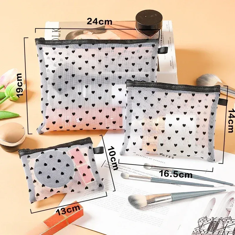 sac à cosmétiques de voyage pour femmes, 1 pièce, étui de maquillage en maille transparente, pochette de rangement, pochette de rangement décontractée à fermeture éclair, sacs de lavage de toilette