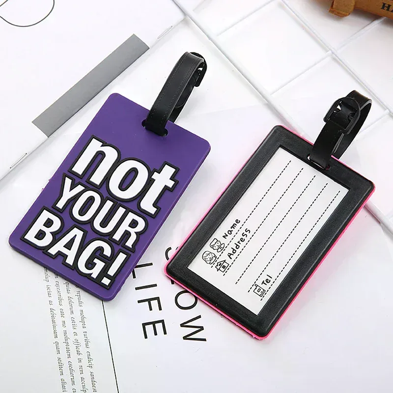 1 pièce étiquette de bagage géométrique en silicone pvc souple, porte-adresse d'identification pour valise, accessoire de voyage