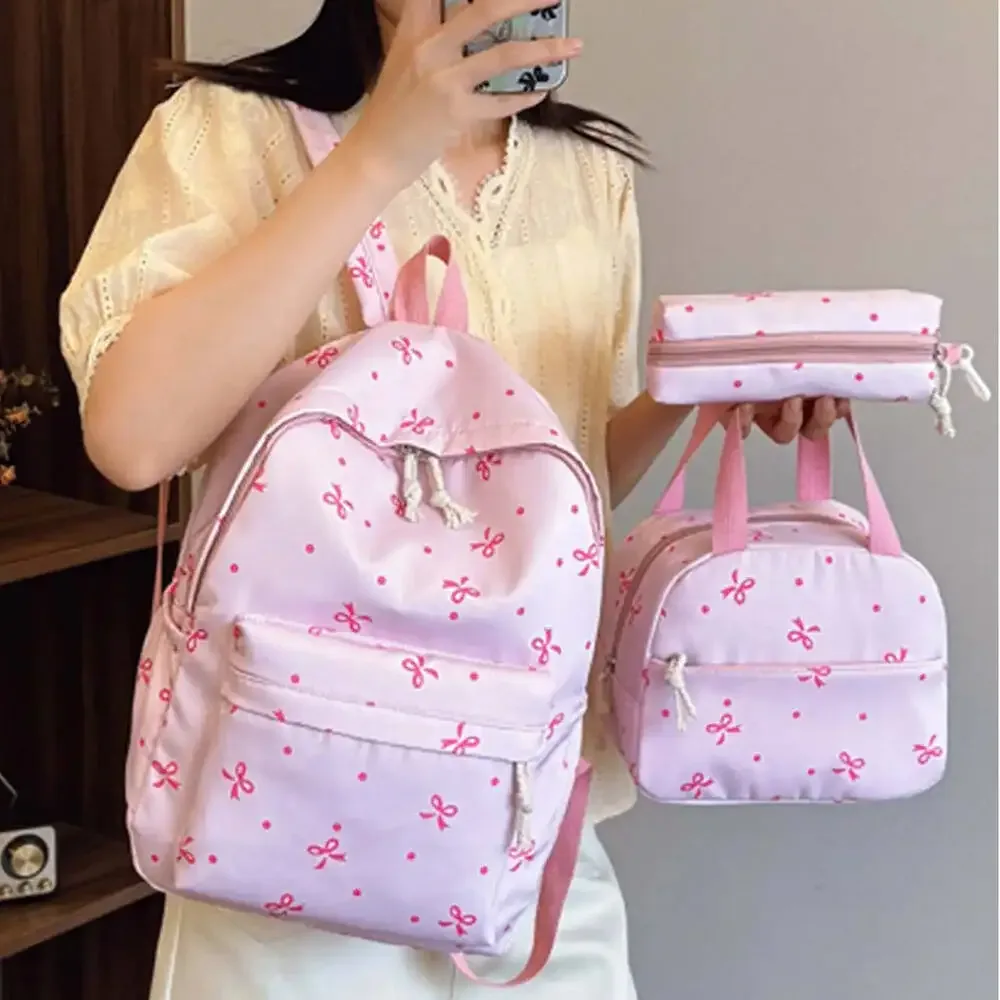 ensemble de trois pièces avec nœud de couleur fraîche, sac à dos, sac à main, trousse à crayons en plusieurs couleurs, adapté au transport quotidien