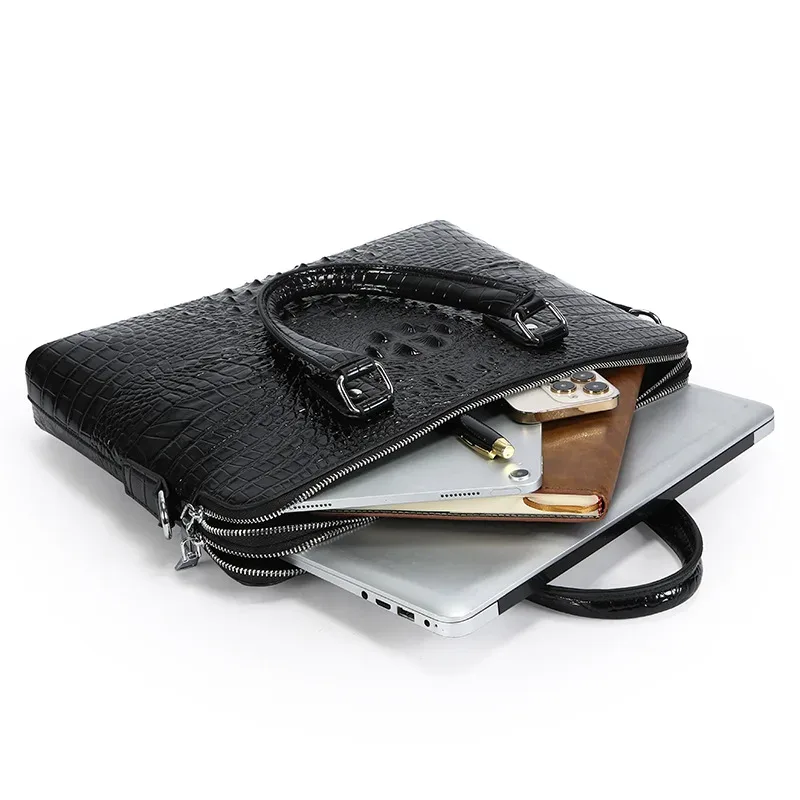 nouvelles sacoches pour ordinateur portable en cuir de vachette véritable à motif crocodile, sacs de luxe pour hommes, sacs à main pour hommes, sacs messager pour hommes, sac pour ordinateur 14 pouces