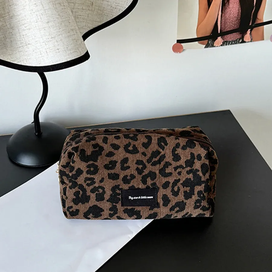 grand sac à cosmétiques léopard pour femmes, sac de maquillage en forme de boîte à fermeture éclair, organisateur de maquillage de lavage de voyage, trousse de beauté