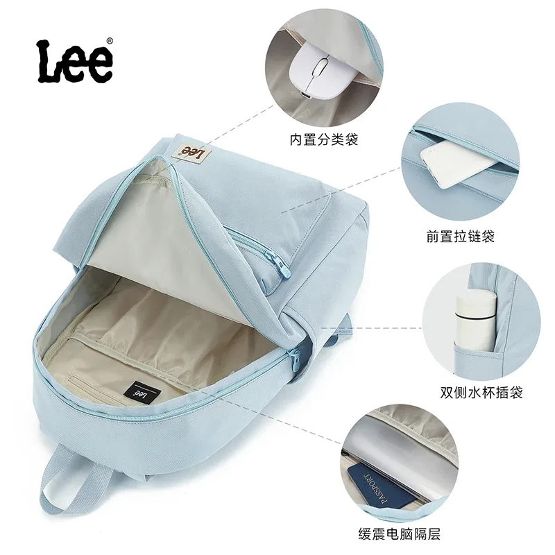 sac à dos lee classique noir unisexe pour étudiants, grande taille, décontracté, en nylon, pour ordinateur portable, pour femme et homme