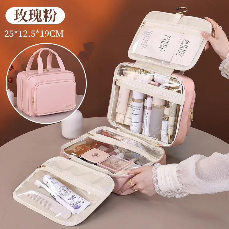 sac à cosmétiques de grande capacité, organisateur de produits de toilette de maquillage, pochette de toilette de voyage portable en cuir pu, sac de rangement de cosmétiques pour femmes