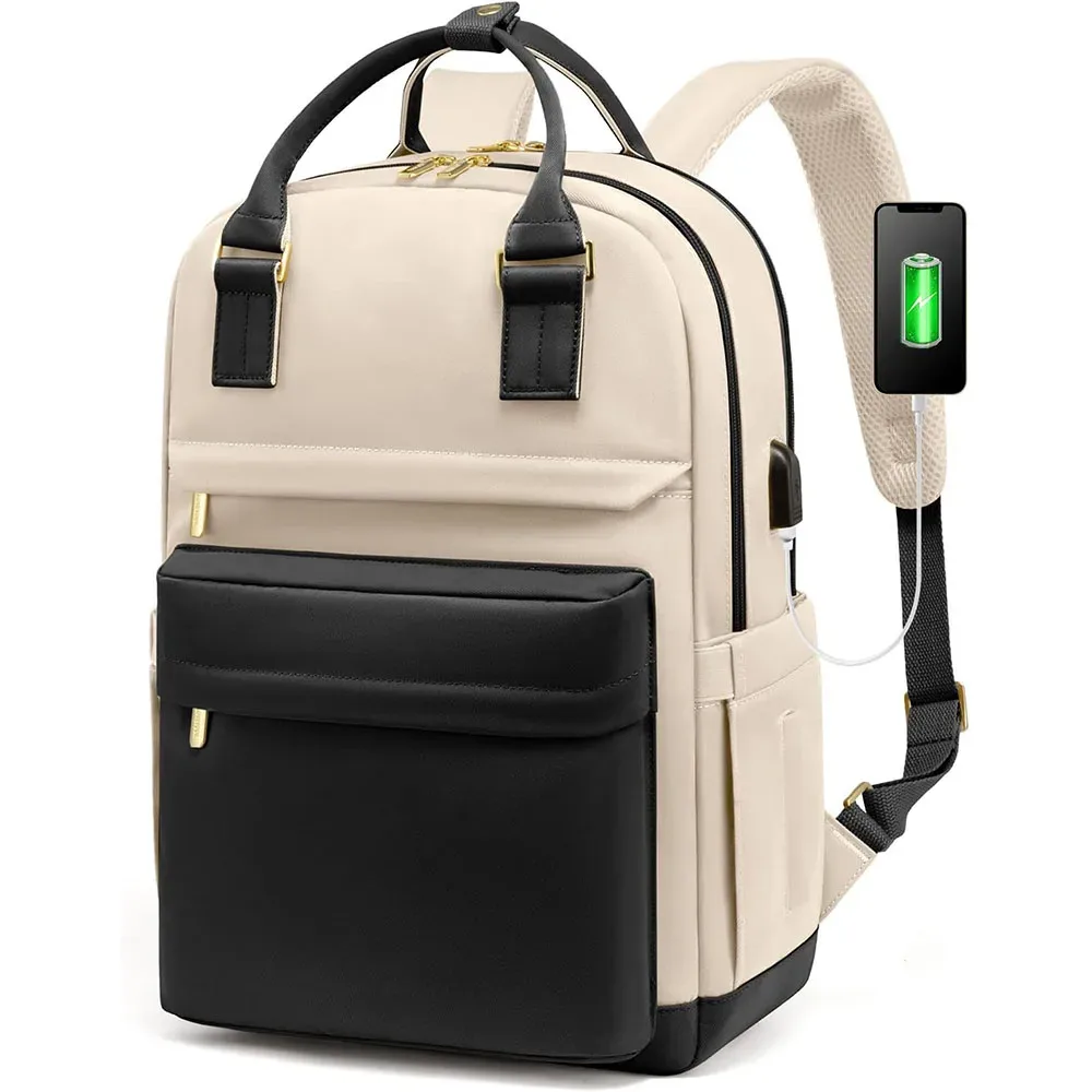 sac à dos pour ordinateur portable de 15,6 pouces pour femmes, avec port usb, grande capacité, sac de voyage étanche, sac à dos vintage